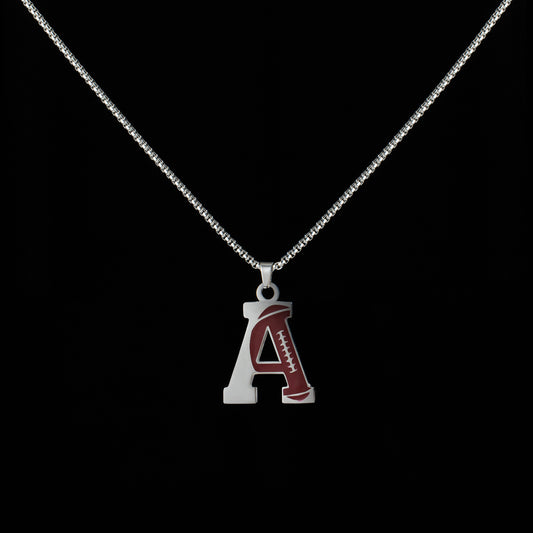 Football Initial A-Z Letter Necklace for Men Stainless Steel Silver 22inch